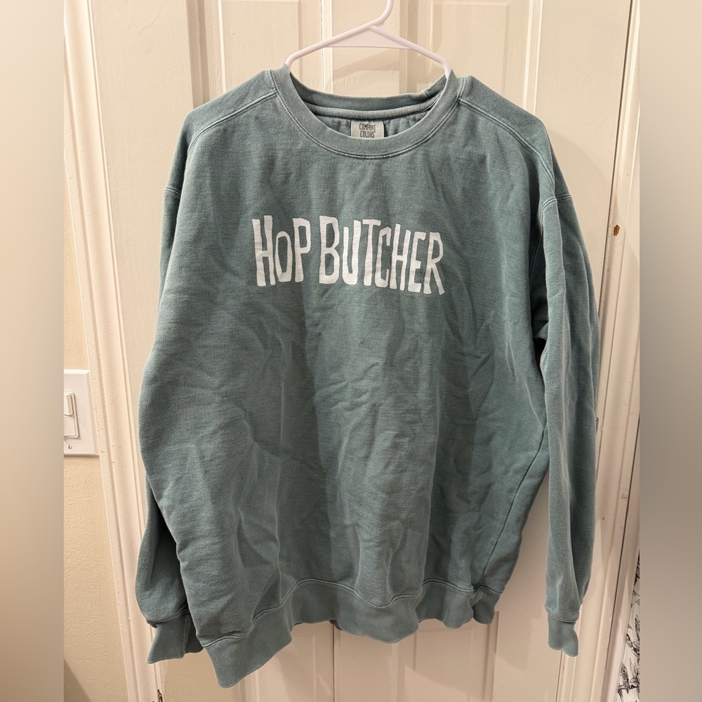 Hop Butcher Comfort Colors Teal Crewneck Sweater Size L